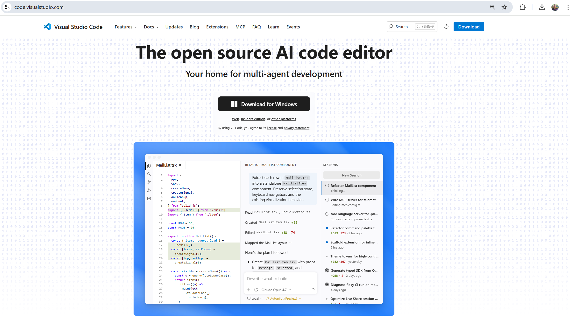 Visual Studio Code download page open in a web browser on Windows 11